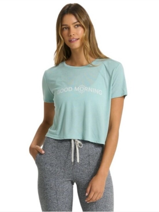 Vuori Tops - Vuori Dusty Blue "Good Morning" crop tee Size XS